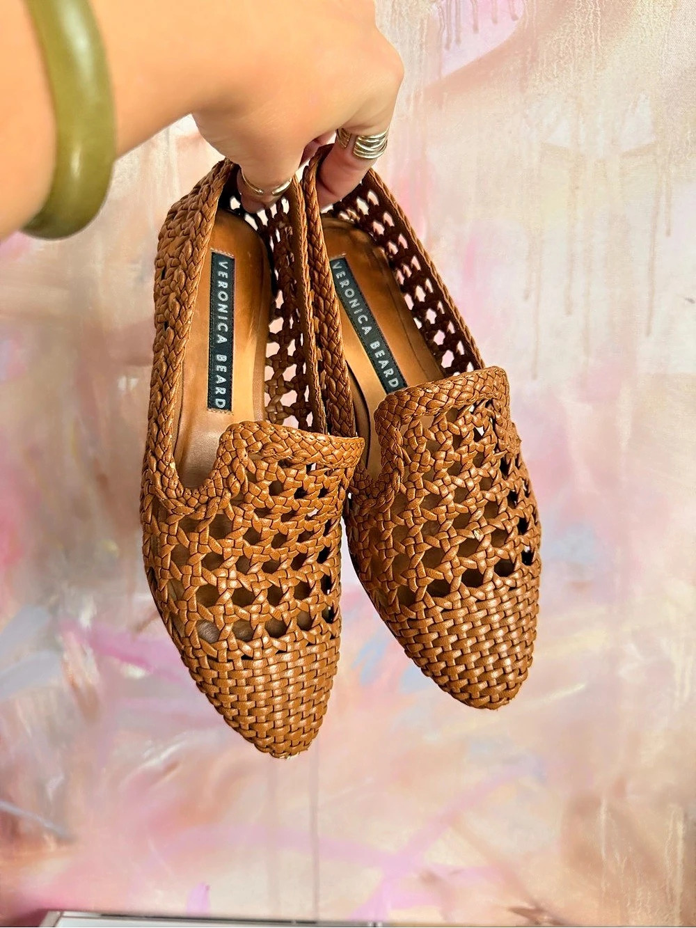 Veronica Beard Prilla Woven Leather Loafer Flats Brown
